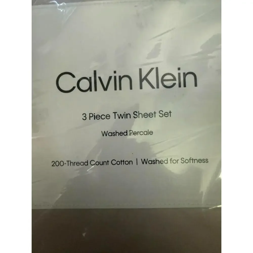 Calvin Klein Twin 3 Piece Sheet Set Beige Washed Percale 200TC Cotton NEW